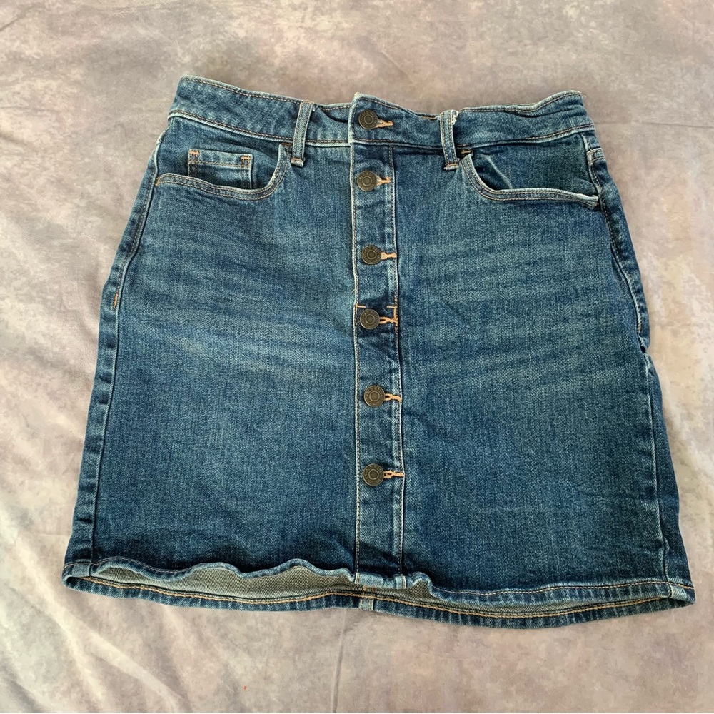 Old Navy Skirt Womens Size 4 Blue Denim High Rise Secret Slim Pockets Button
